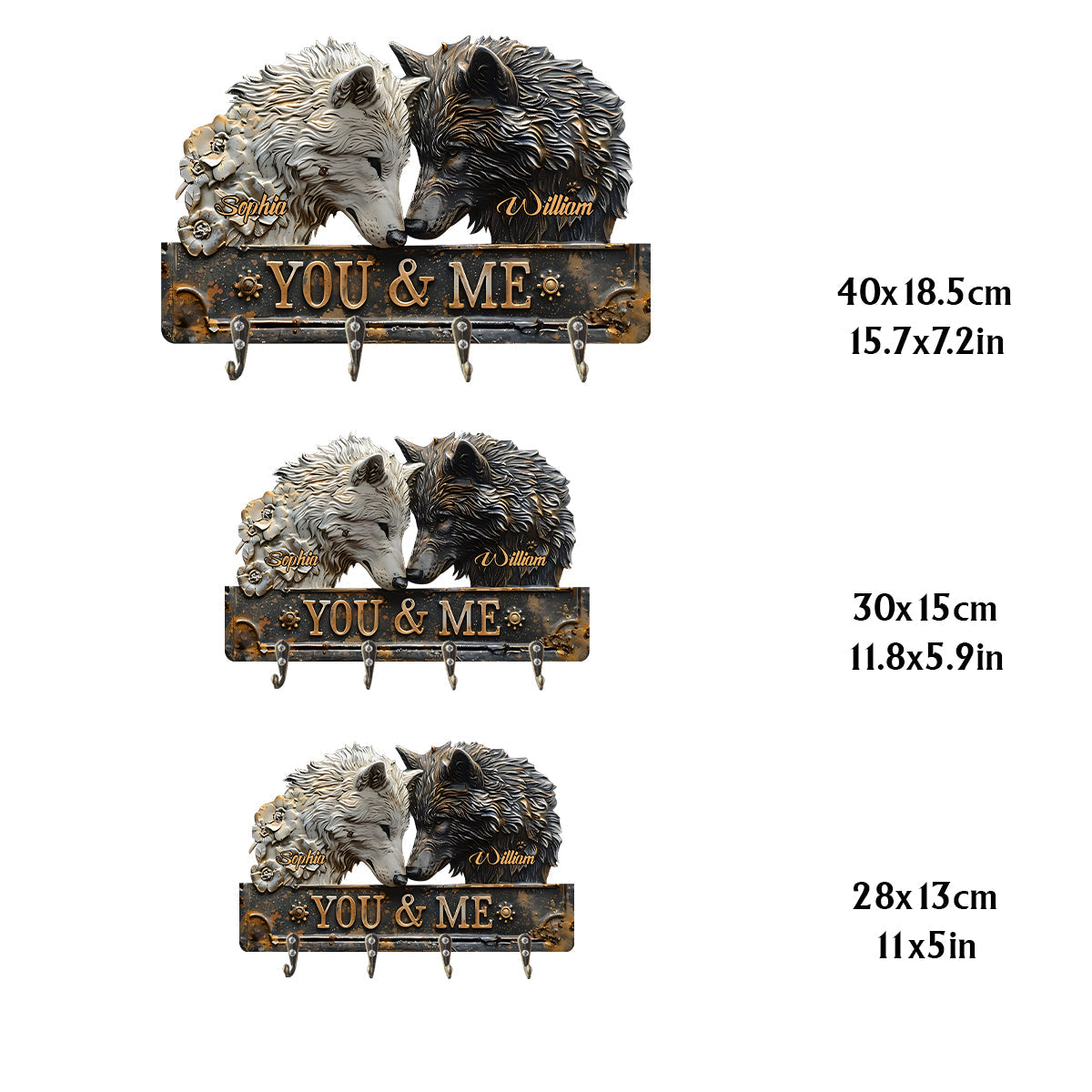 You & Me - Personalized Wolf Custom Shaped Key Rack