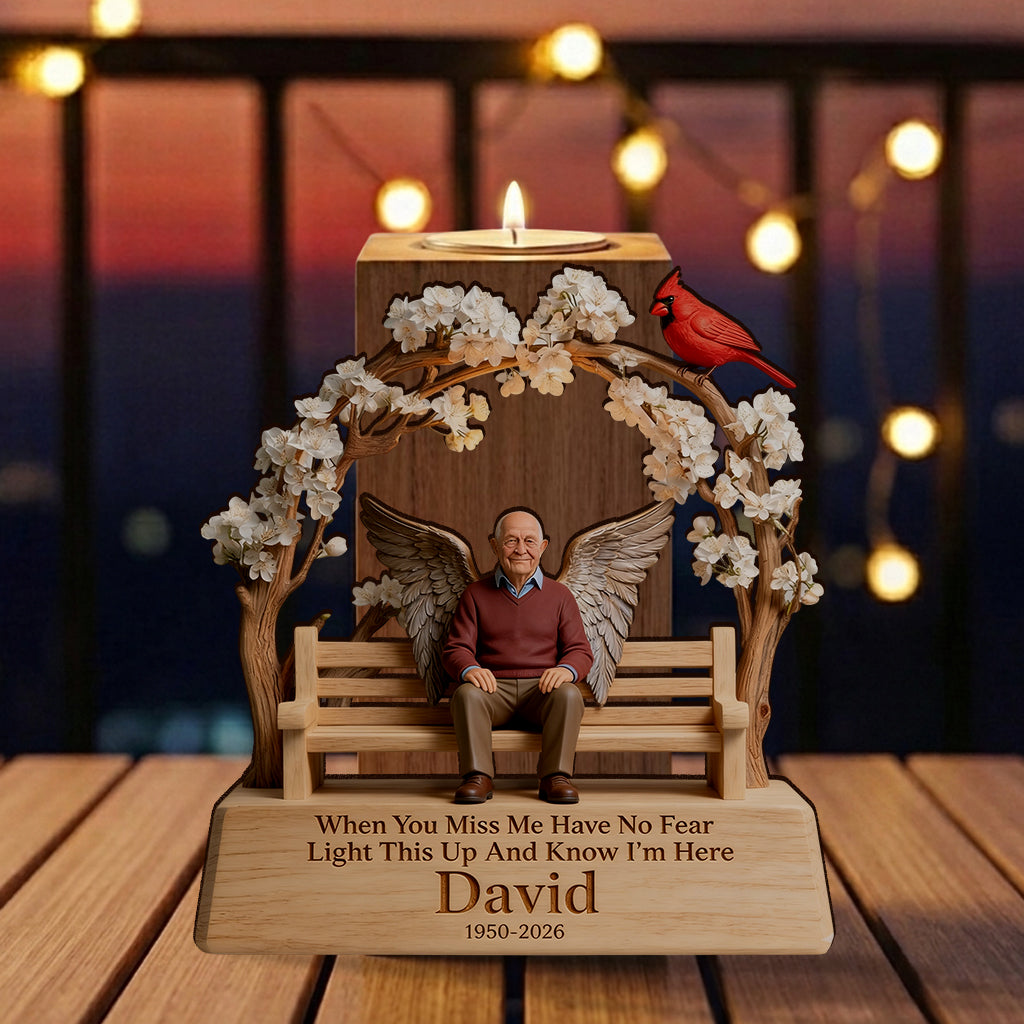 When You Miss Me Light This Up - Personalized Memorial Custom Shape Wooden Candle Holder