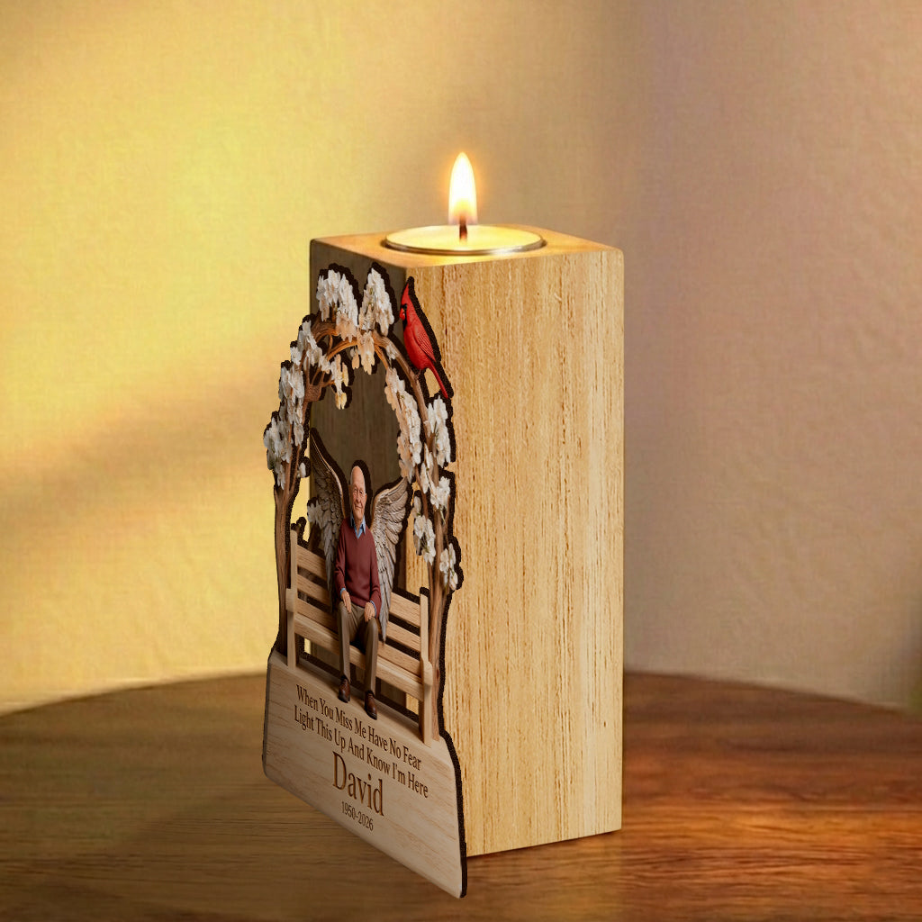 When You Miss Me Light This Up - Personalized Memorial Custom Shape Wooden Candle Holder