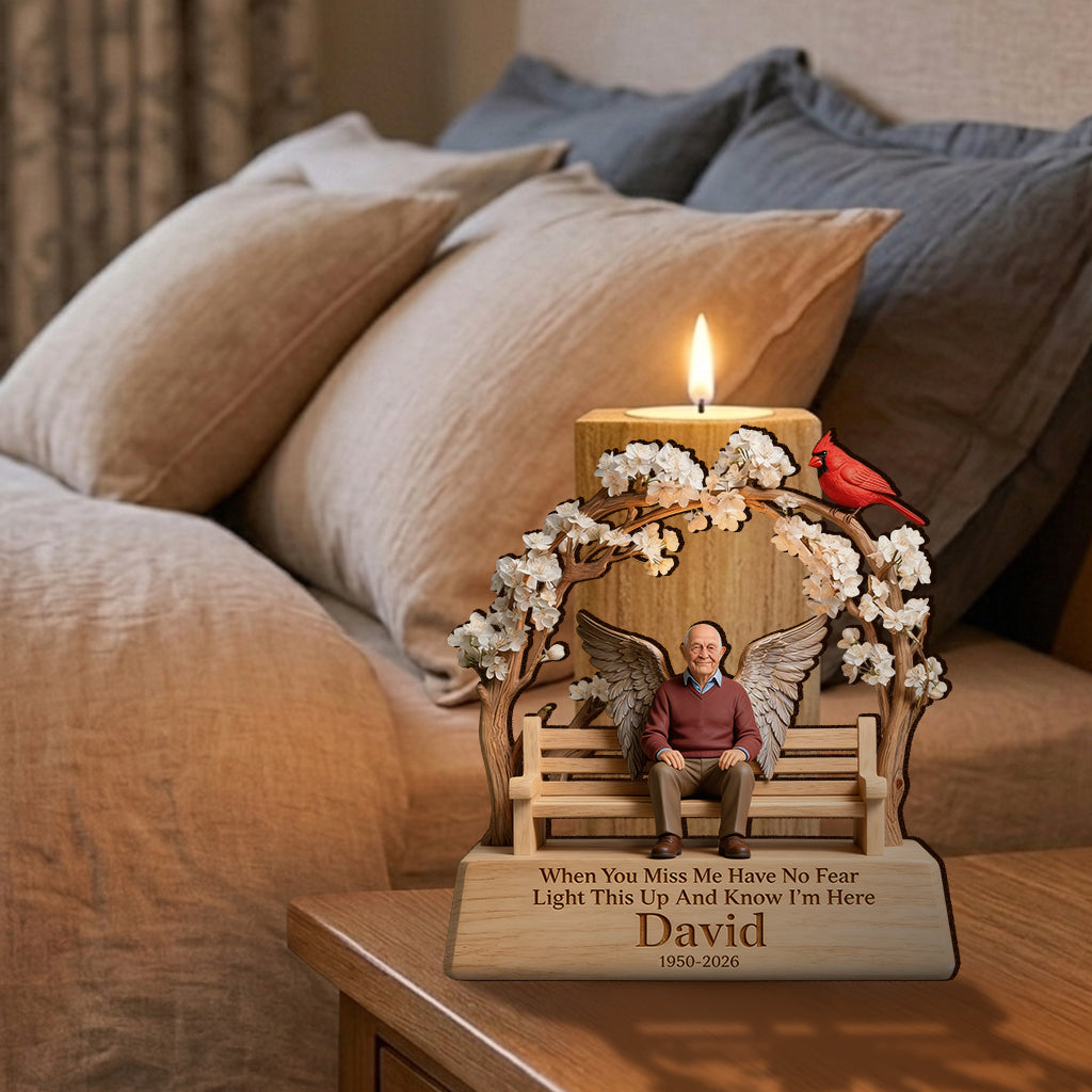 When You Miss Me Light This Up - Personalized Memorial Custom Shape Wooden Candle Holder