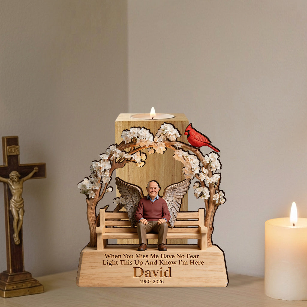 When You Miss Me Light This Up - Personalized Memorial Custom Shape Wooden Candle Holder