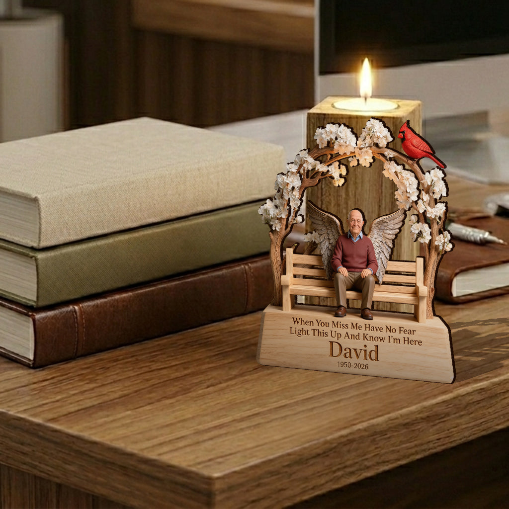 When You Miss Me Light This Up - Personalized Memorial Custom Shape Wooden Candle Holder