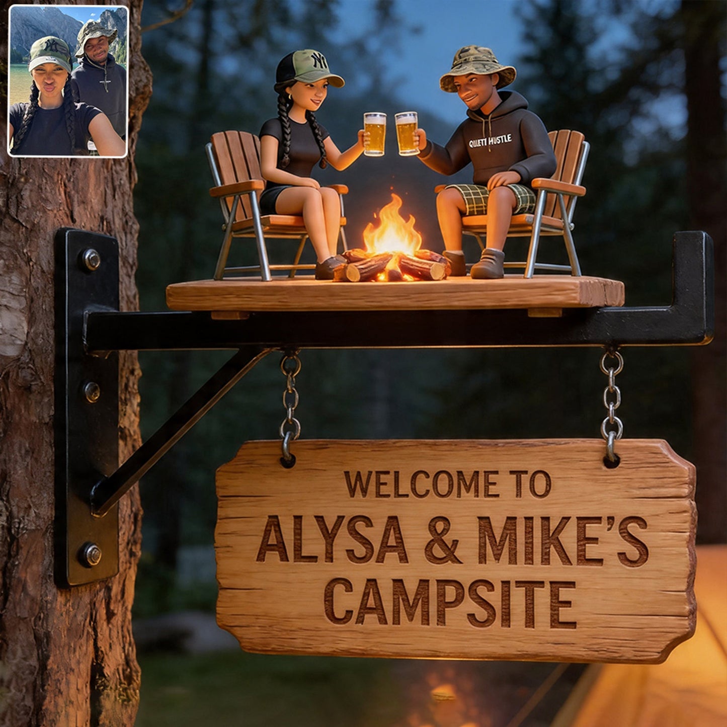 Welcome To Our Campsite - Personalized Camping Wooden Wall Mount Sign