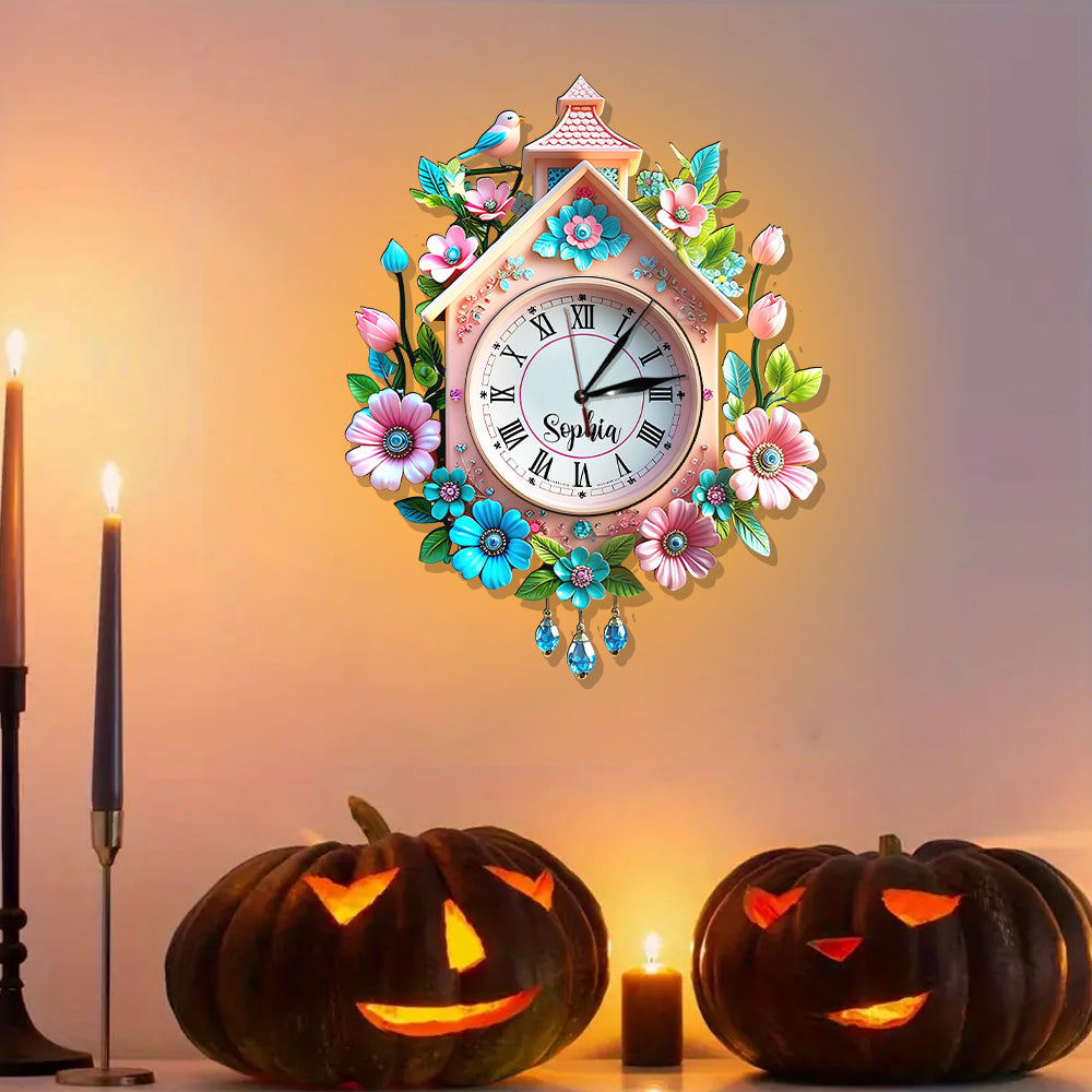 Spring Flowers - Personalized Family LED Light Wall Clock