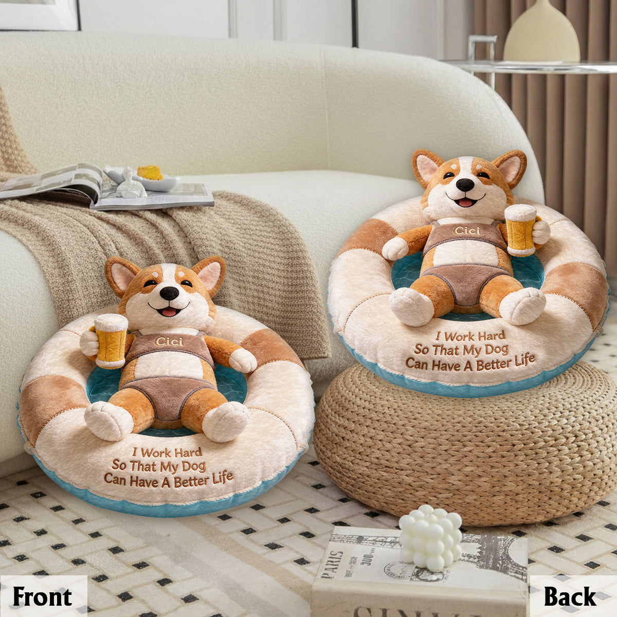 Working Hard - Personalized Dog Premium Faux Fur Pillow