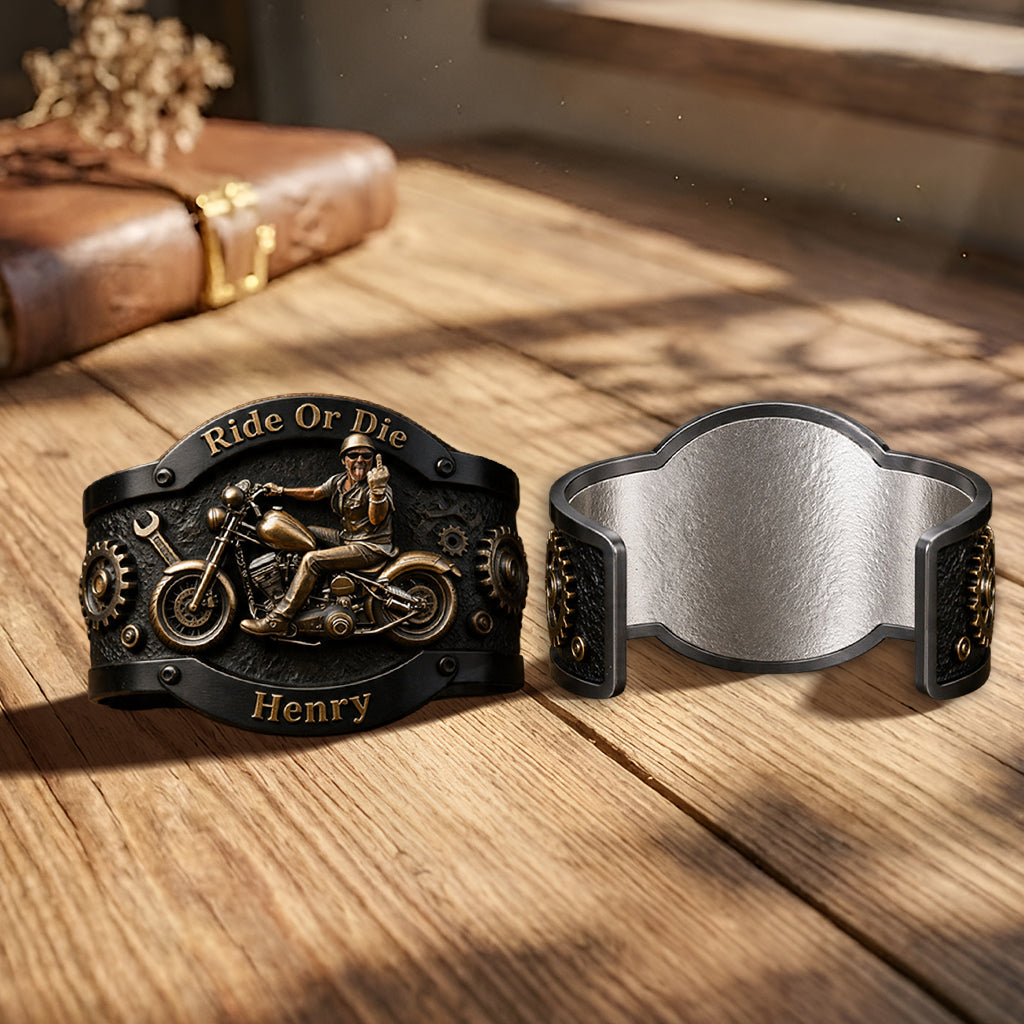 Ride Or Die - Personalized Biker Shaped Cuff Bracelet