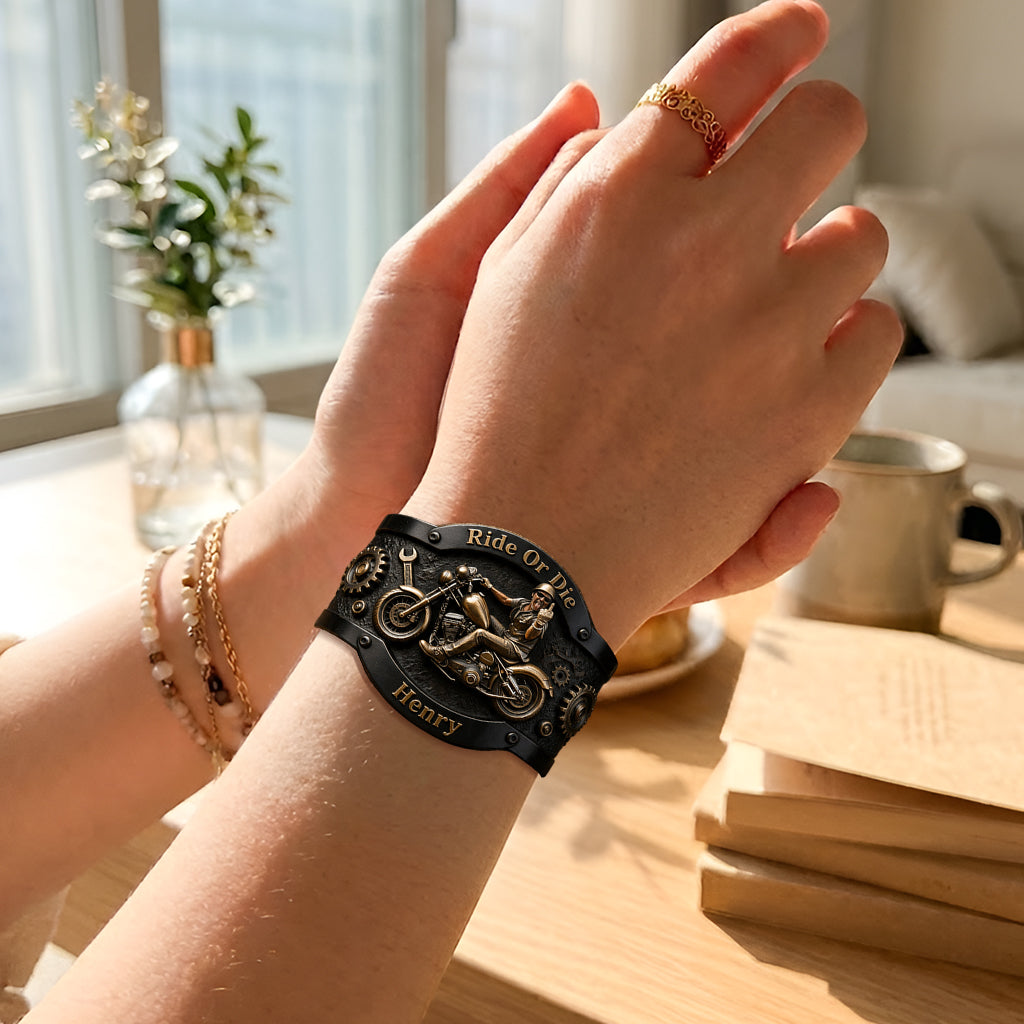 Ride Or Die - Personalized Biker Shaped Cuff Bracelet