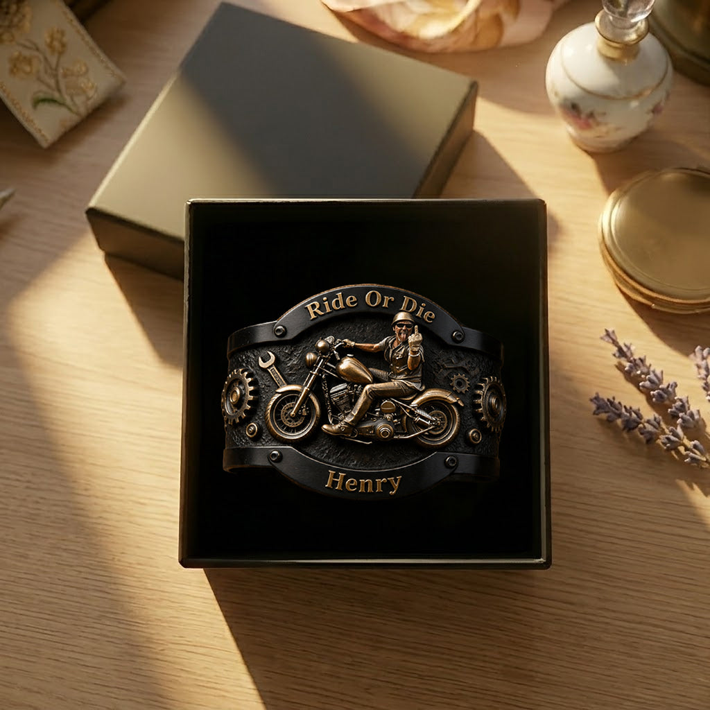 Ride Or Die - Personalized Biker Shaped Cuff Bracelet