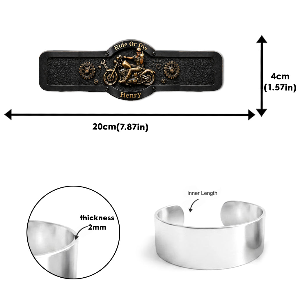Ride Or Die - Personalized Biker Shaped Cuff Bracelet