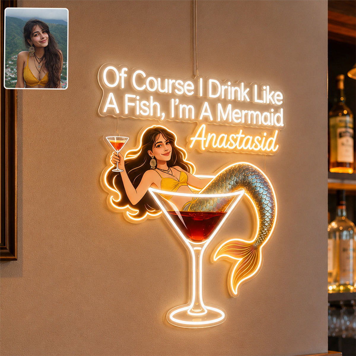 Tipsy Mermaid - Personalized Cocktail LED Light Acrylic Sign