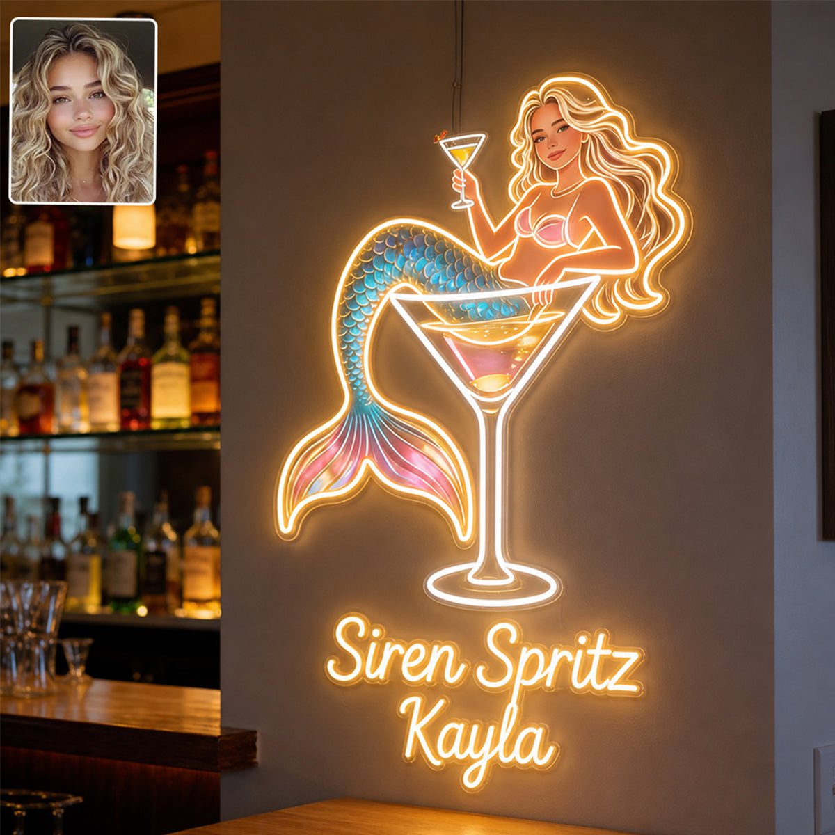 Tipsy Mermaid - Personalized Cocktail LED Light Acrylic Sign