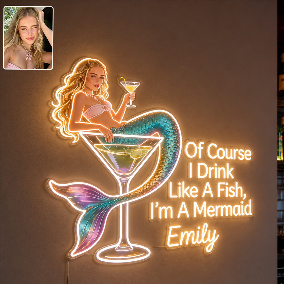 Tipsy Mermaid - Personalized Cocktail LED Light Acrylic Sign