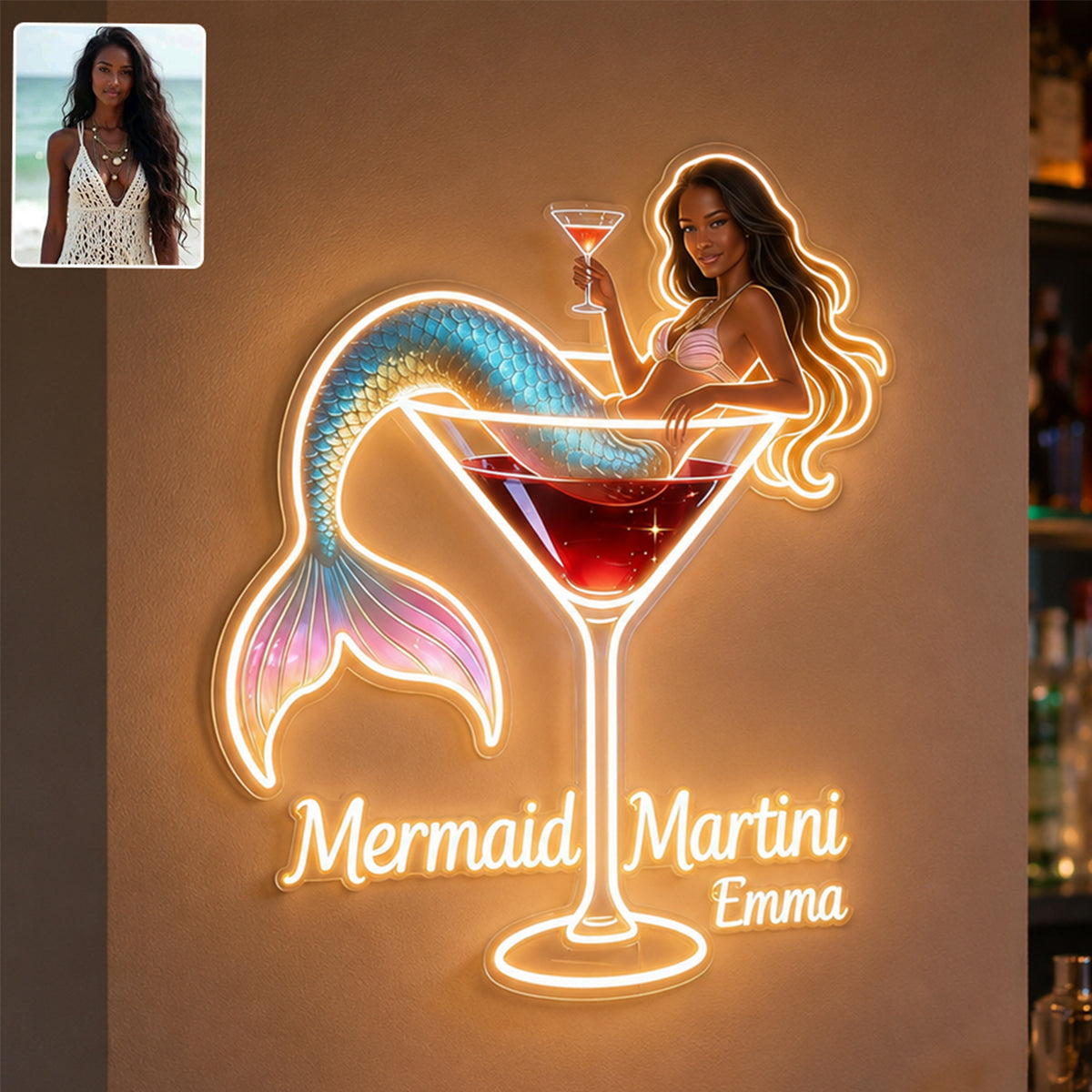 Tipsy Mermaid - Personalized Cocktail LED Light Acrylic Sign
