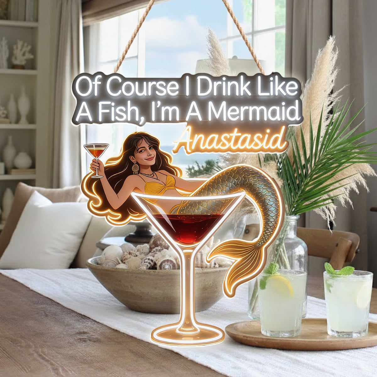 Tipsy Mermaid - Personalized Cocktail LED Light Acrylic Sign