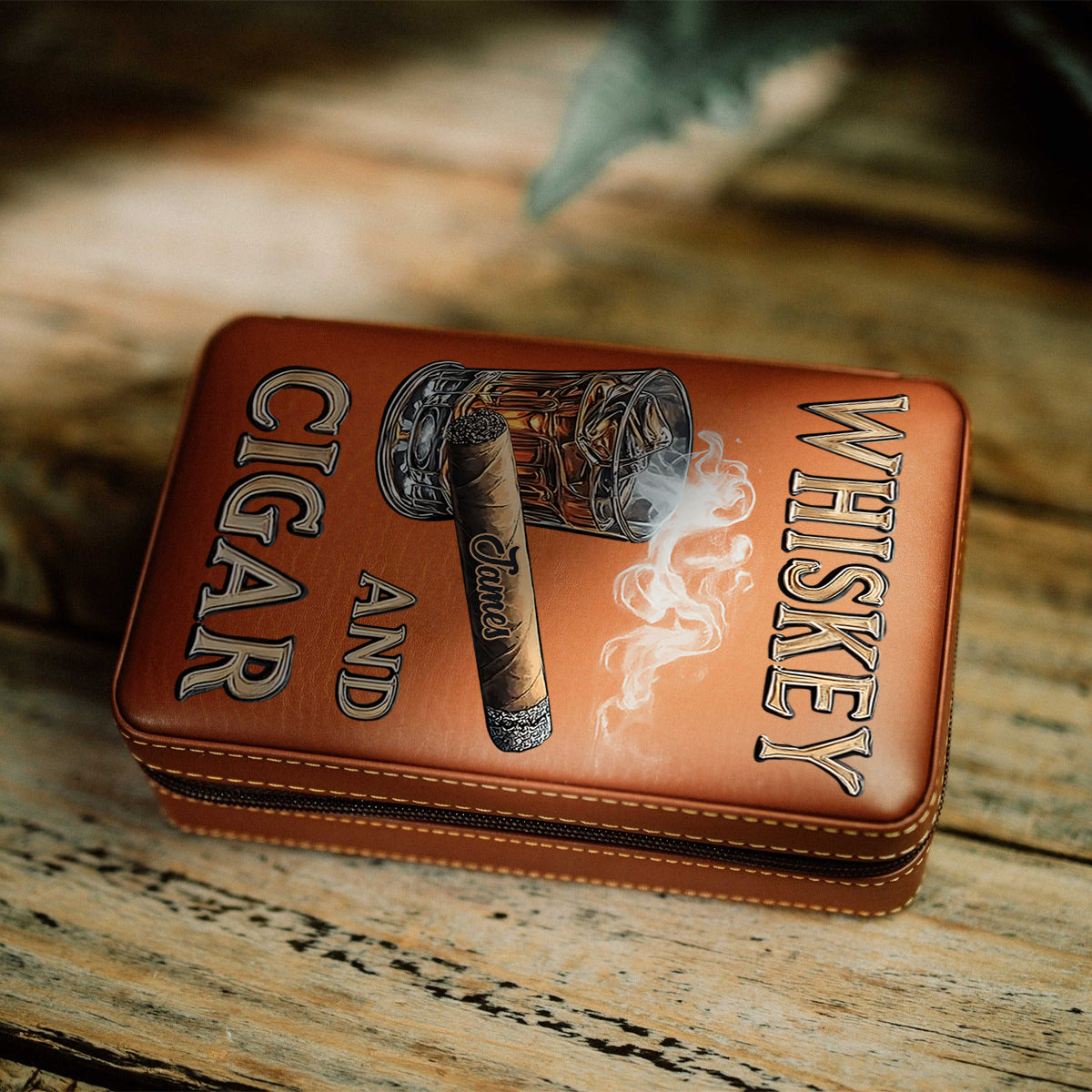 Whiskey And Cigar - Personalized Whisky Travel Cigar Humidor Case