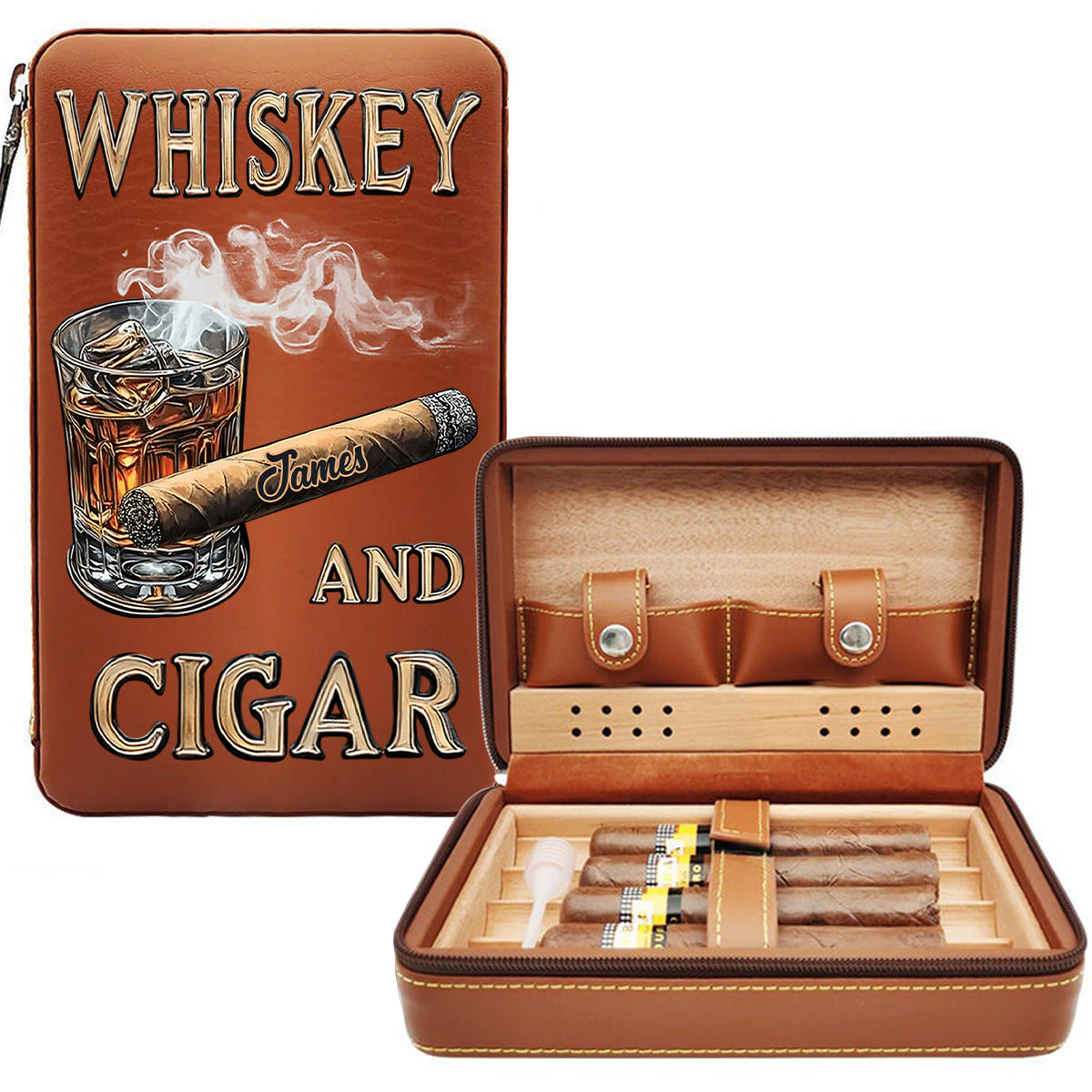Whiskey And Cigar - Personalized Whisky Travel Cigar Humidor Case