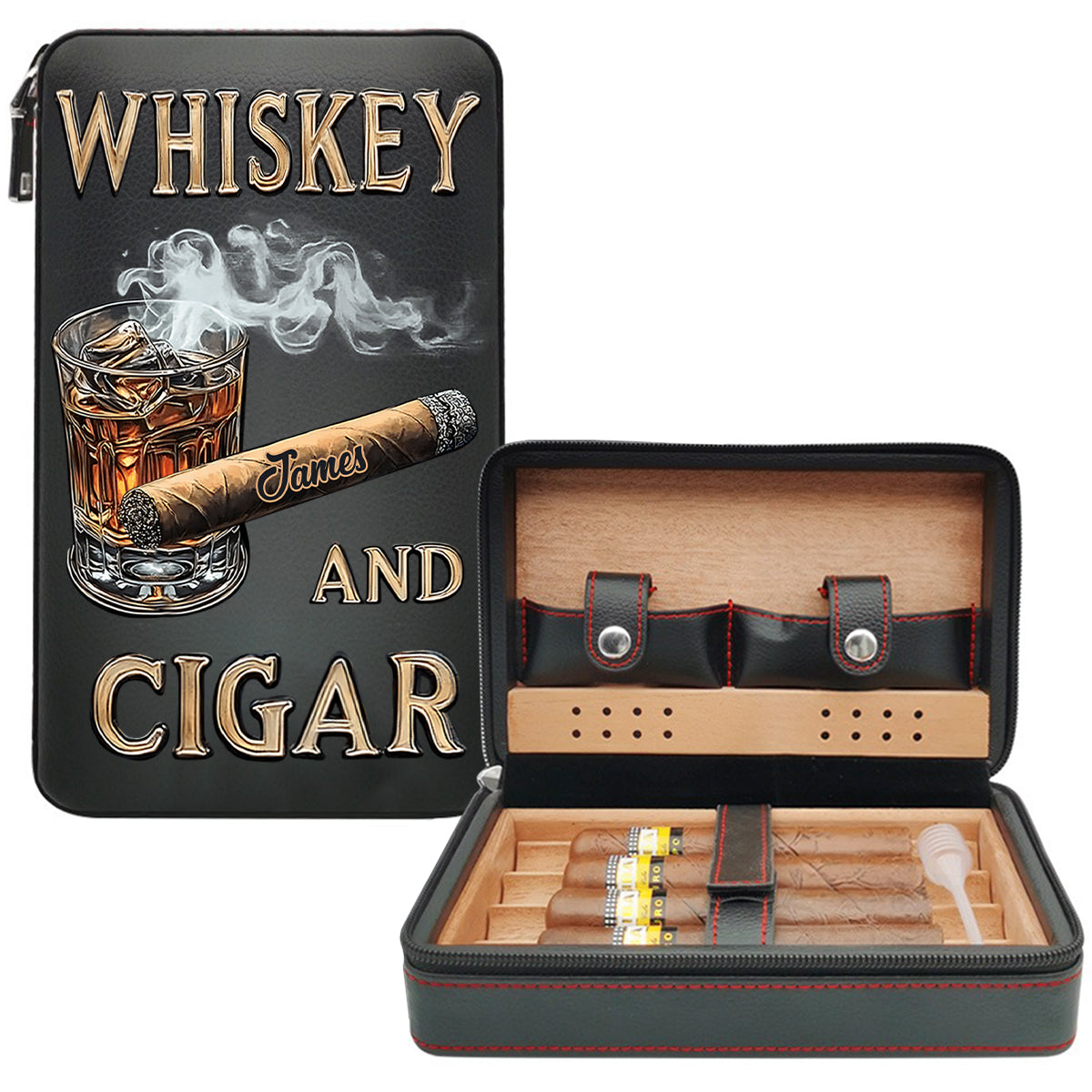 Whiskey And Cigar - Personalized Whisky Travel Cigar Humidor Case