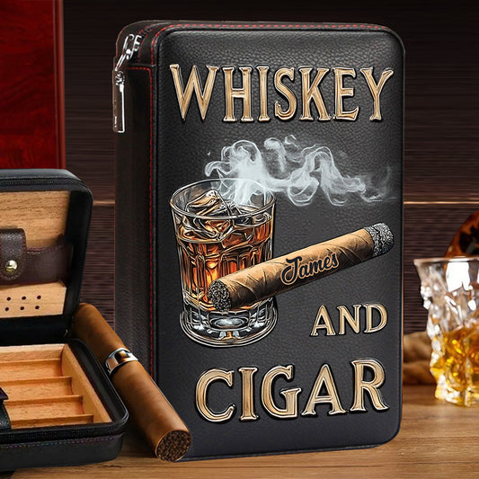 Whiskey And Cigar - Personalized Whisky Travel Cigar Humidor Case