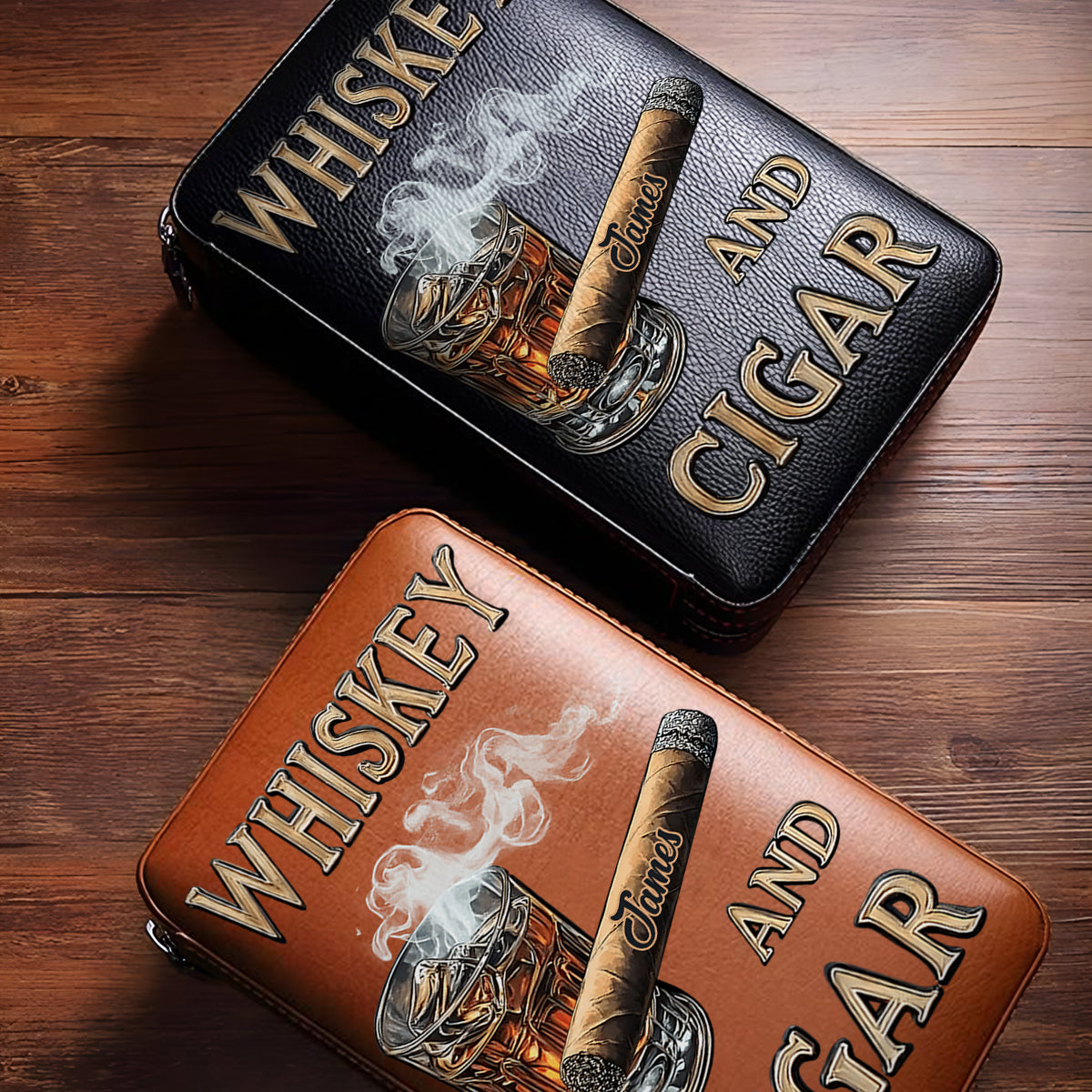 Whiskey And Cigar - Personalized Whisky Travel Cigar Humidor Case