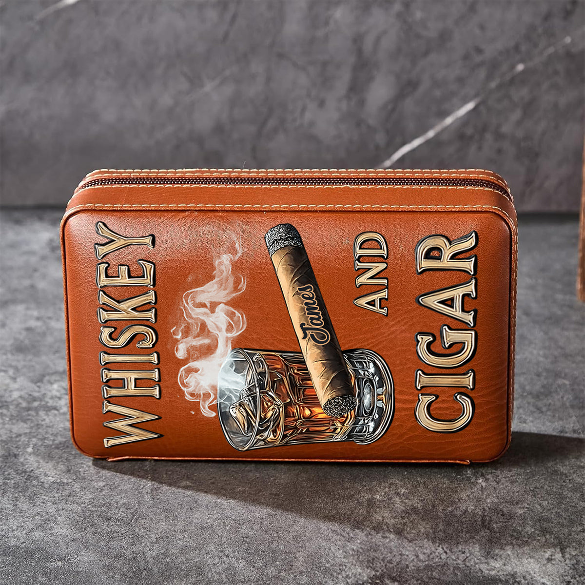 Whiskey And Cigar - Personalized Whisky Travel Cigar Humidor Case