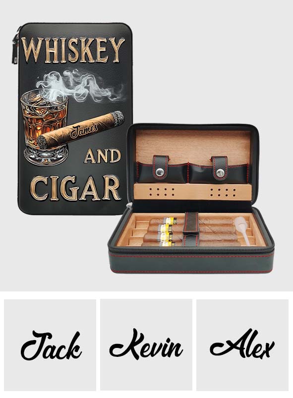 Whiskey And Cigar - Personalized Whisky Travel Cigar Humidor Case