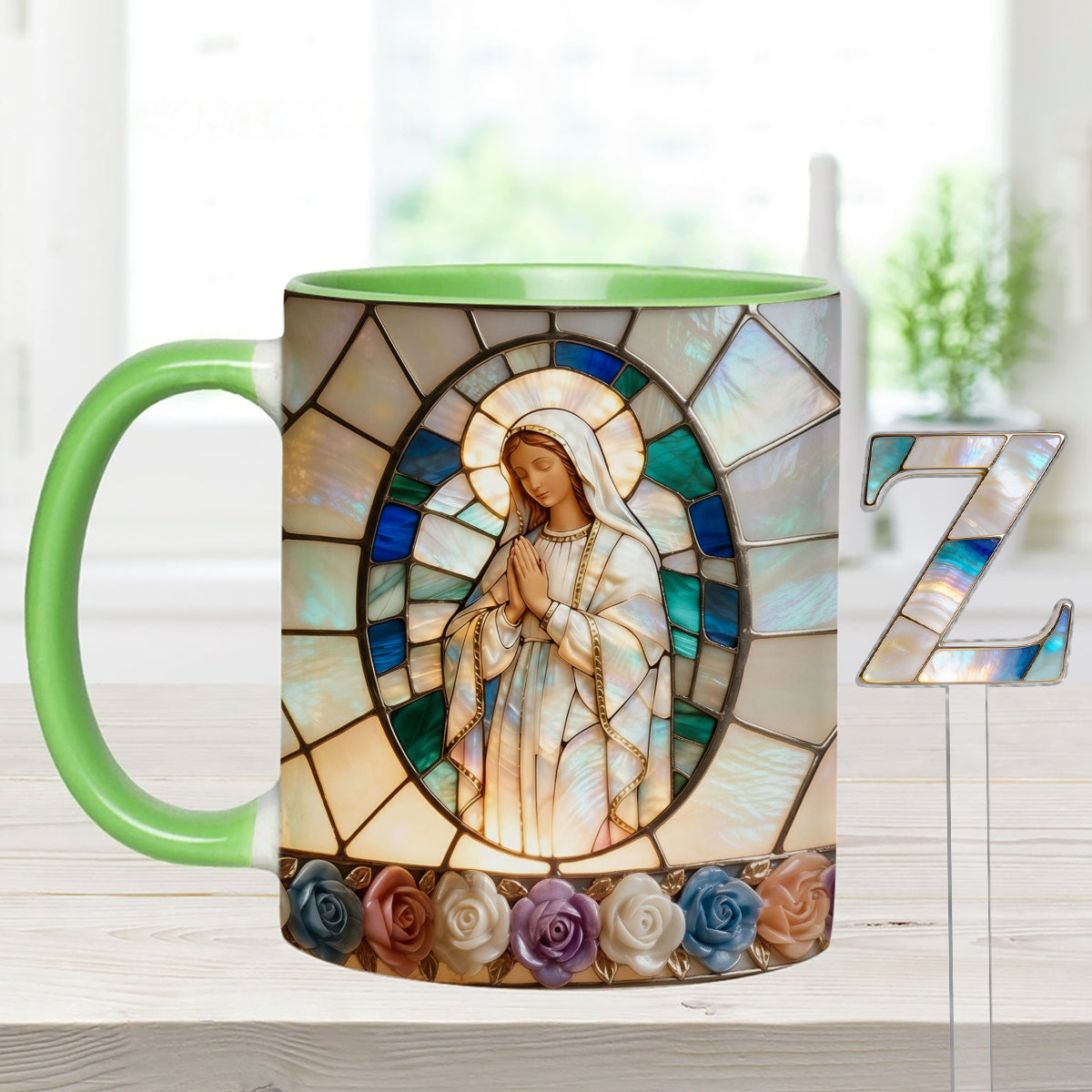 Our Lady of Grace - Personalized Christian Set Accent Mug with Acrylic Stirrers