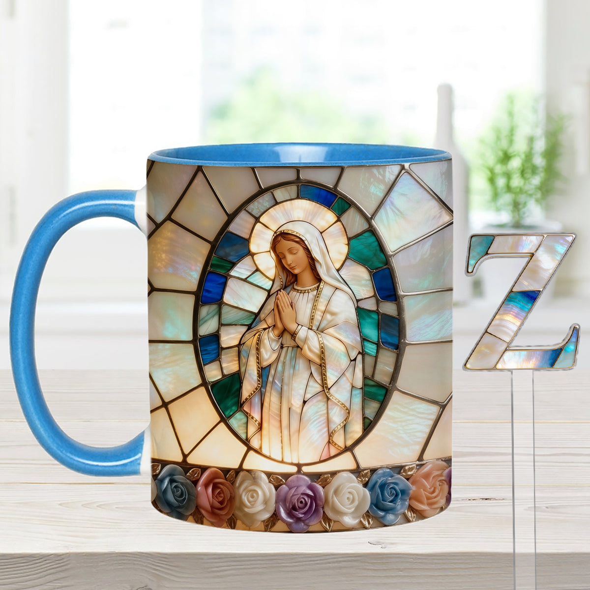 Our Lady of Grace - Personalized Christian Set Accent Mug with Acrylic Stirrers