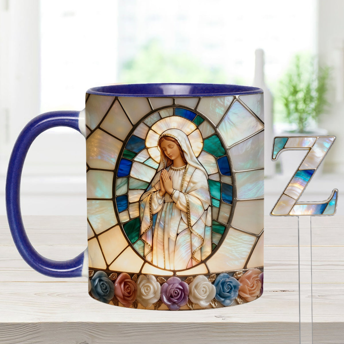 Our Lady of Grace - Personalized Christian Set Accent Mug with Acrylic Stirrers