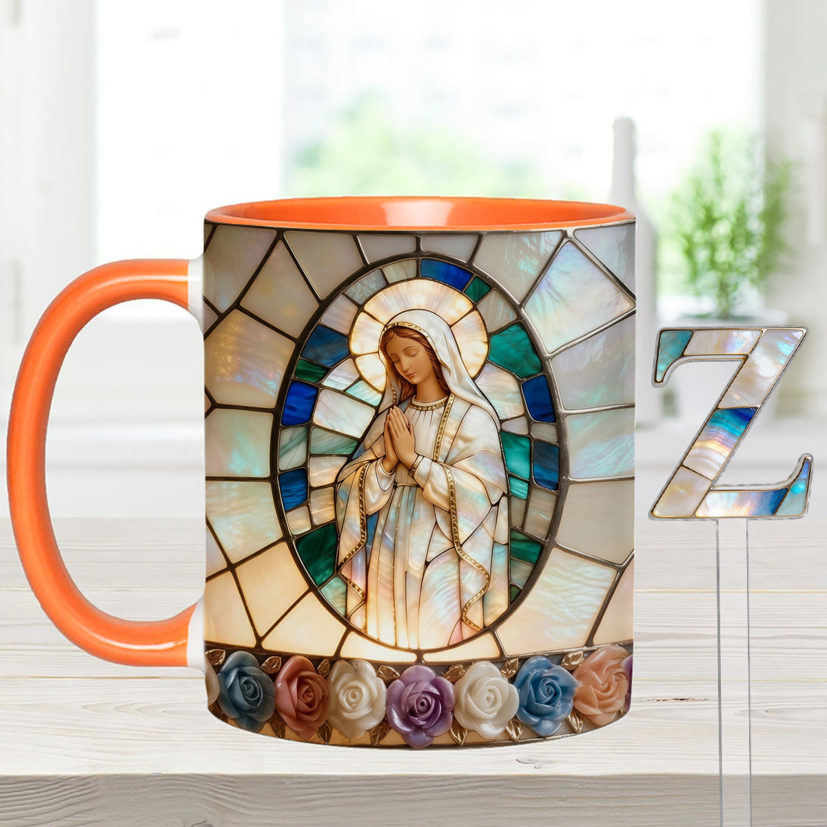 Our Lady of Grace - Personalized Christian Set Accent Mug with Acrylic Stirrers
