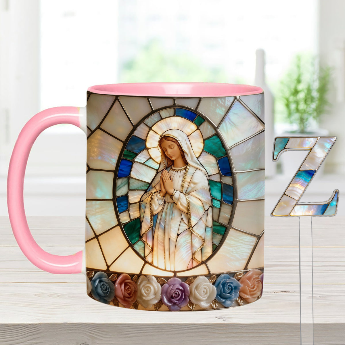 Our Lady of Grace - Personalized Christian Set Accent Mug with Acrylic Stirrers