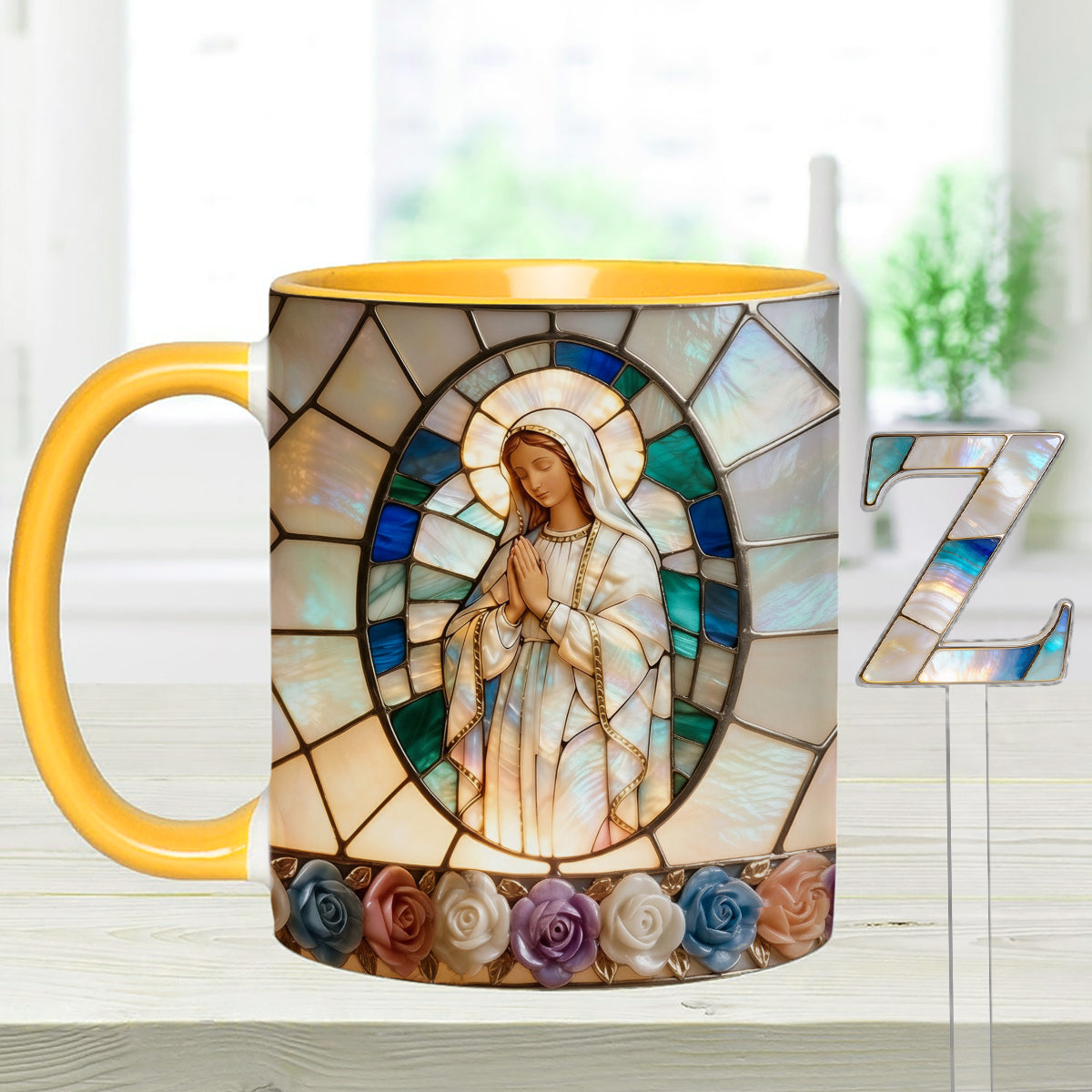 Our Lady of Grace - Personalized Christian Set Accent Mug with Acrylic Stirrers