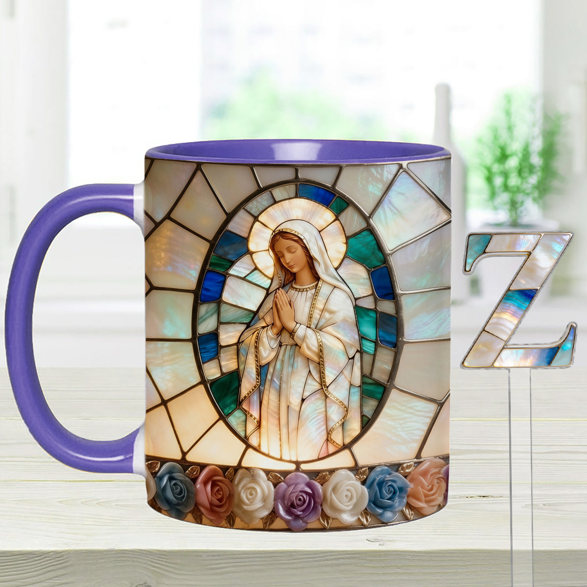 Our Lady of Grace - Personalized Christian Set Accent Mug with Acrylic Stirrers