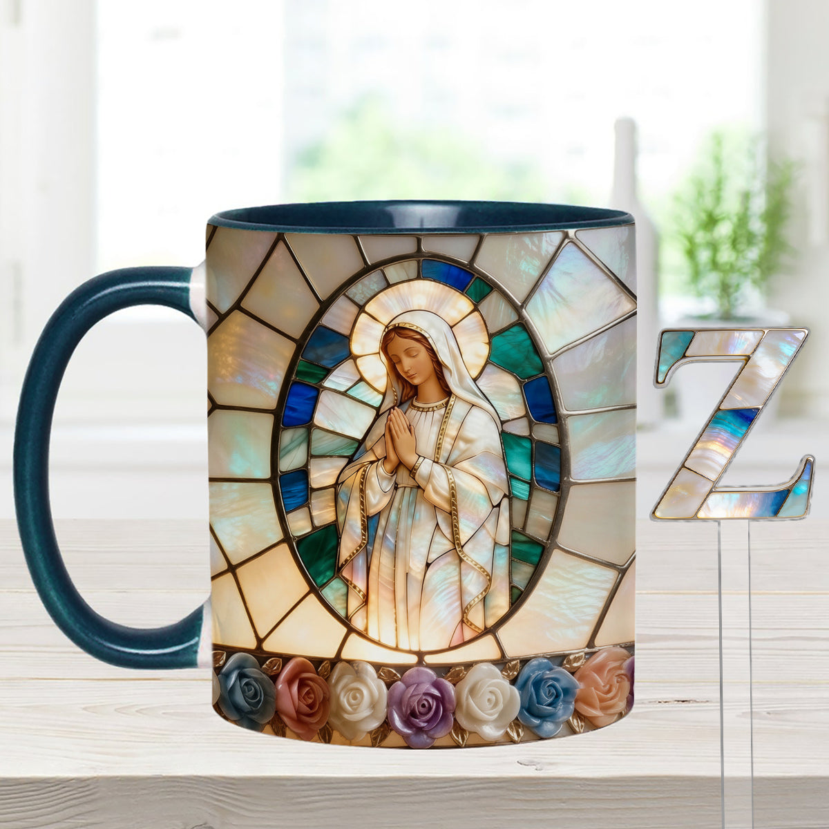 Our Lady of Grace - Personalized Christian Set Accent Mug with Acrylic Stirrers