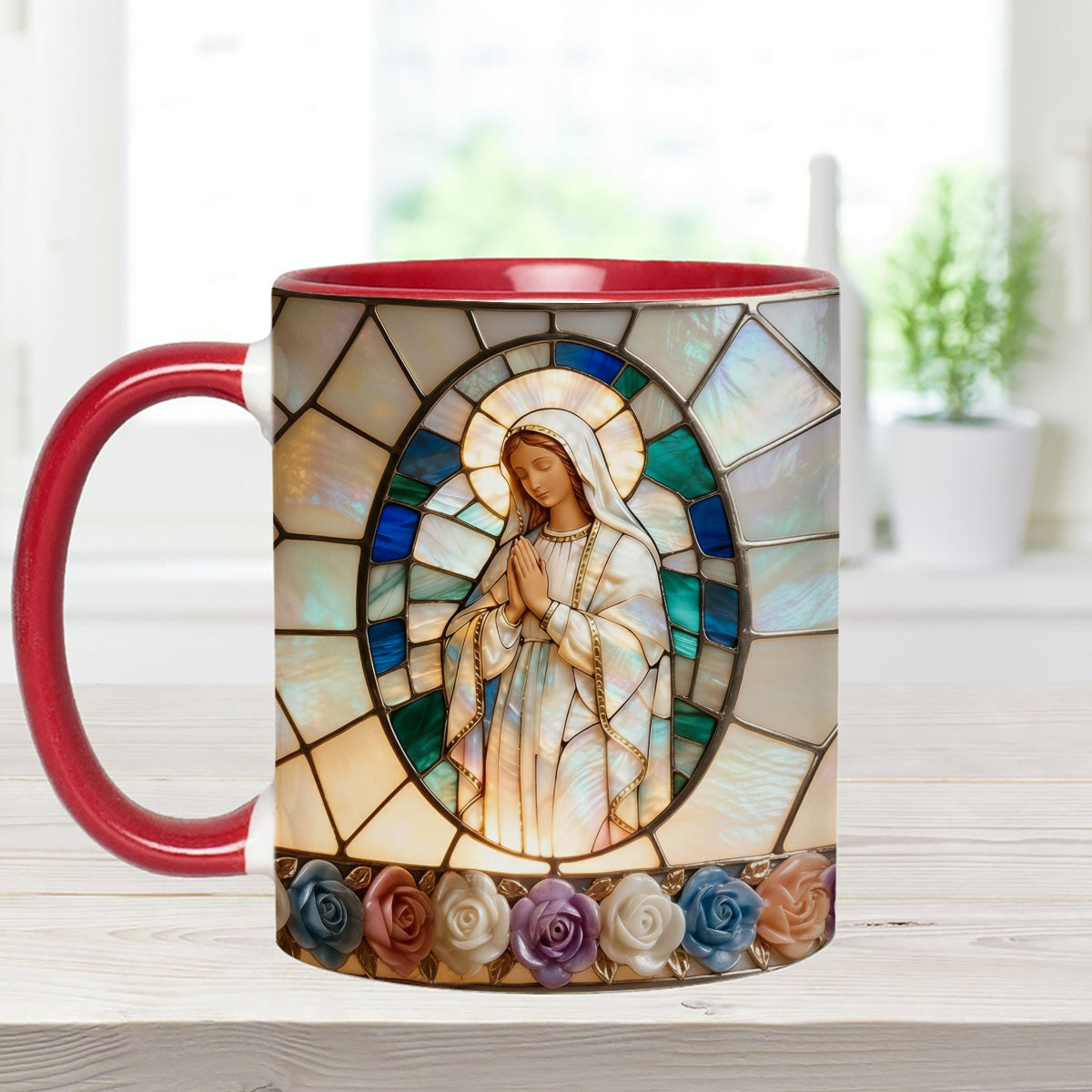 Our Lady of Grace - Personalized Christian Set Accent Mug with Acrylic Stirrers