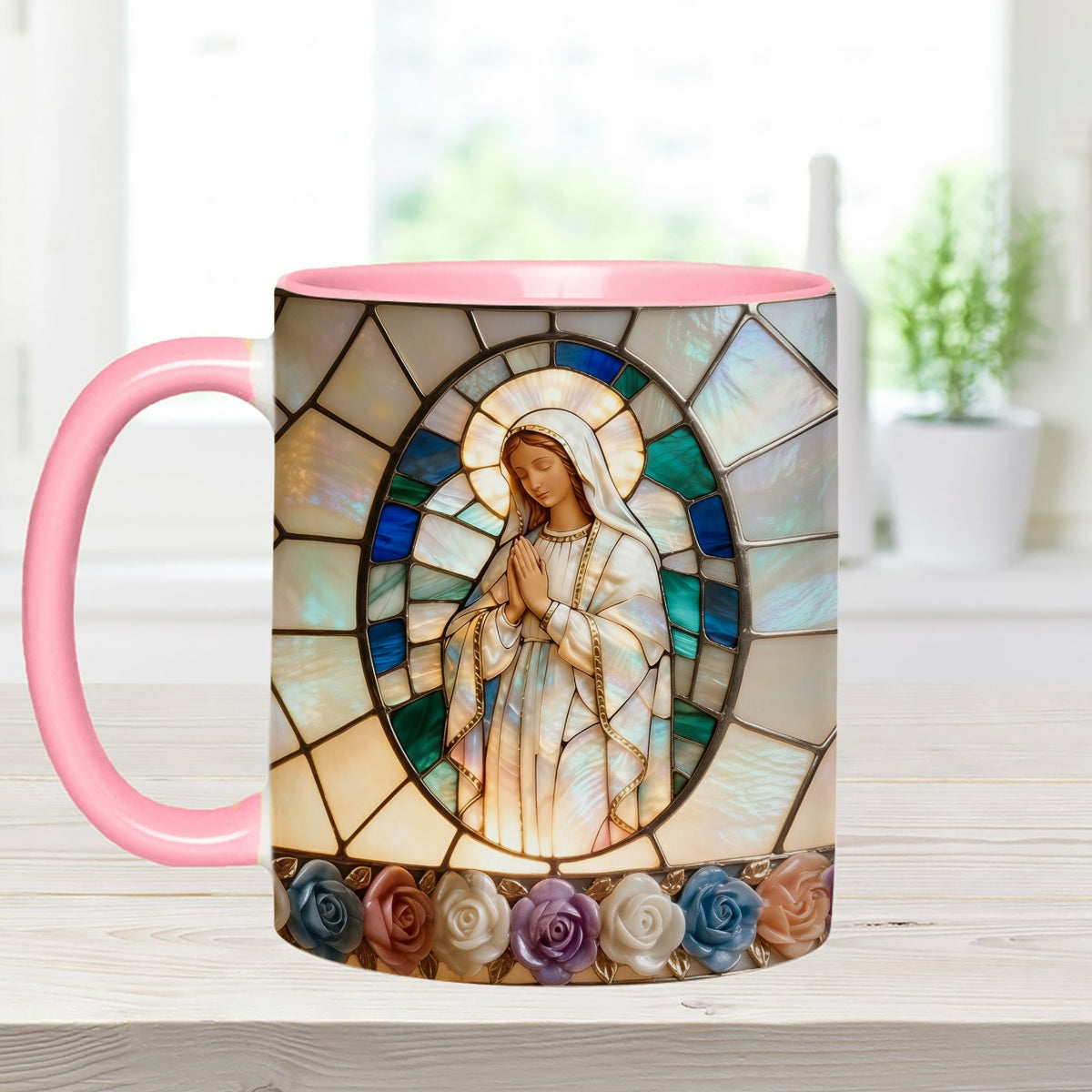 Our Lady of Grace - Personalized Christian Set Accent Mug with Acrylic Stirrers