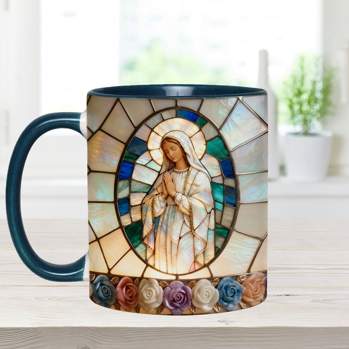 Our Lady of Grace - Personalized Christian Set Accent Mug with Acrylic Stirrers