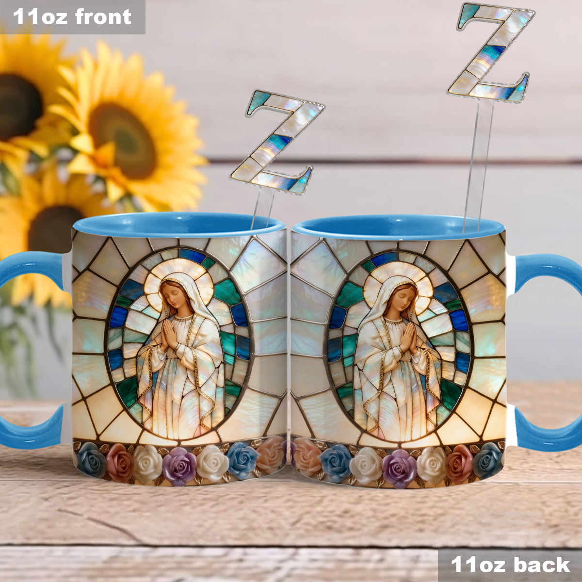Our Lady of Grace - Personalized Christian Set Accent Mug with Acrylic Stirrers