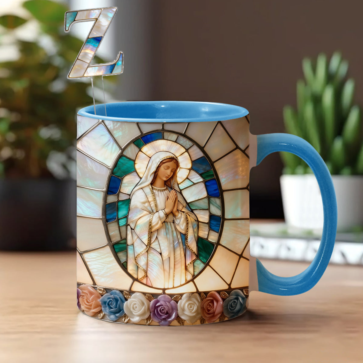 Our Lady of Grace - Personalized Christian Set Accent Mug with Acrylic Stirrers