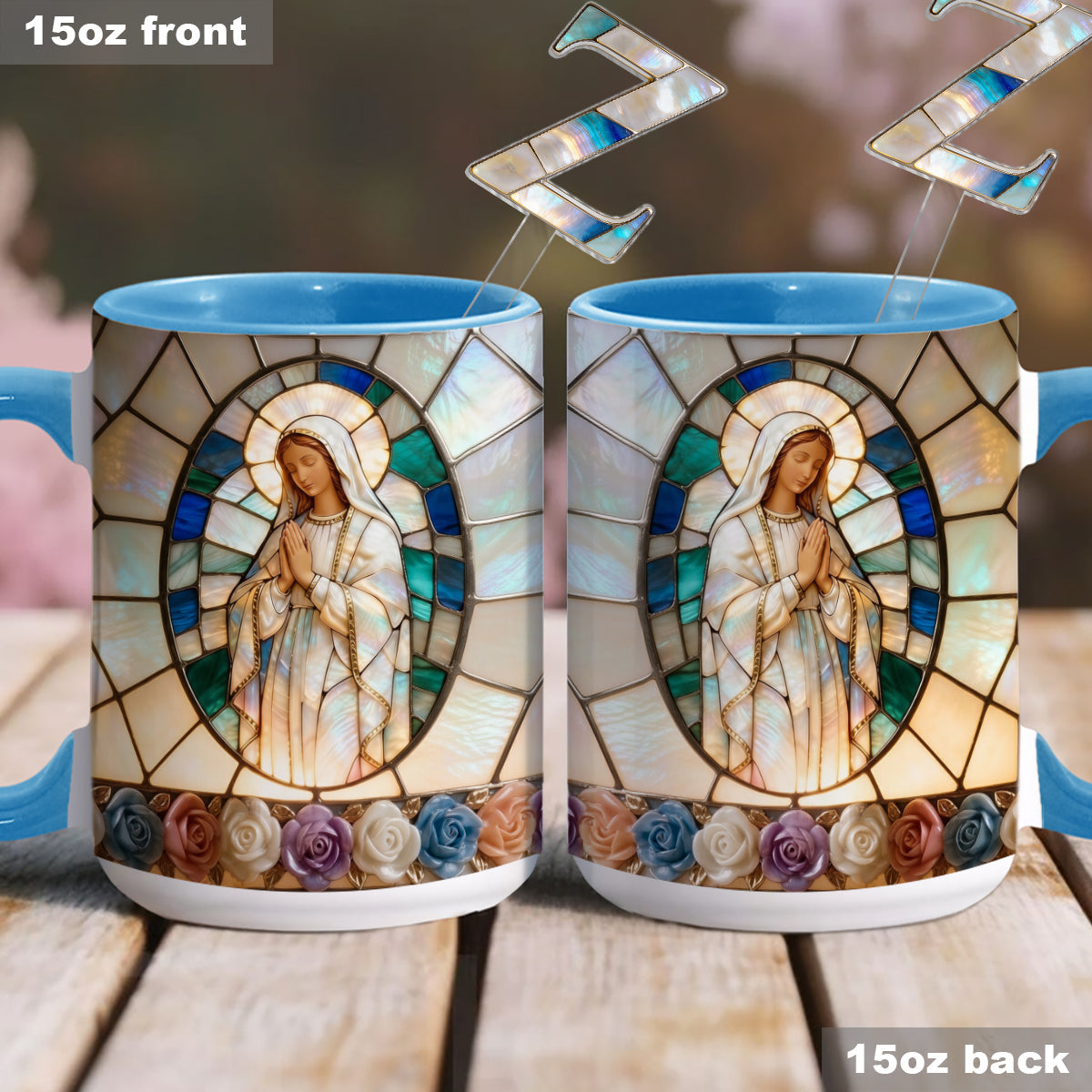 Our Lady of Grace - Personalized Christian Set Accent Mug with Acrylic Stirrers