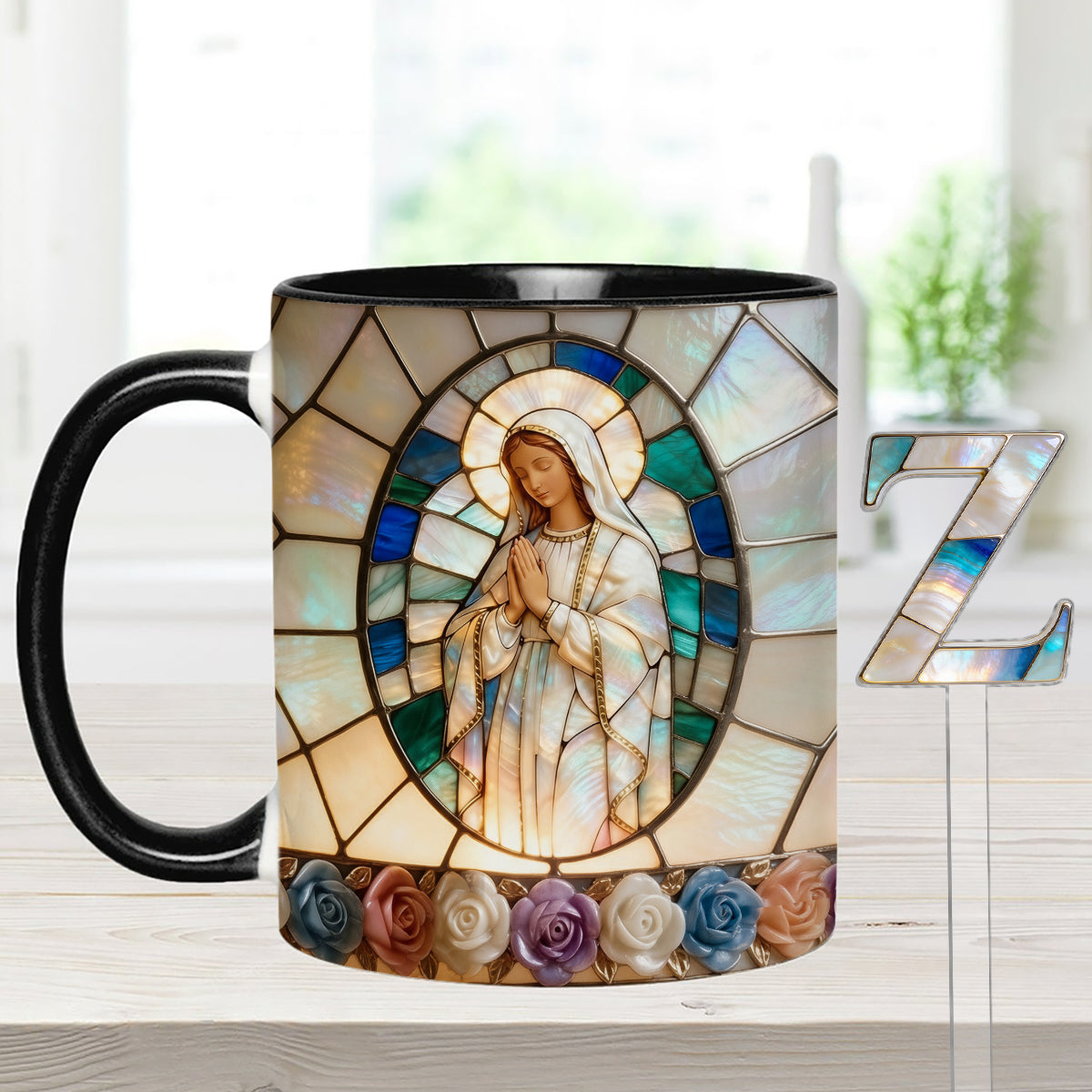 Our Lady of Grace - Personalized Christian Set Accent Mug with Acrylic Stirrers