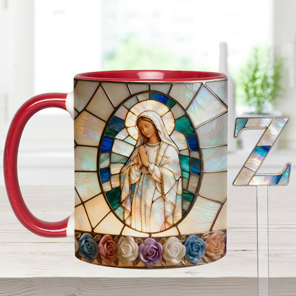 Our Lady of Grace - Personalized Christian Set Accent Mug with Acrylic Stirrers