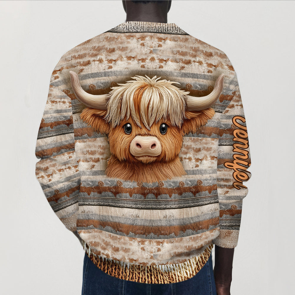 Love Highland Cows - Personalized Highland Cow Cardigan Sweater