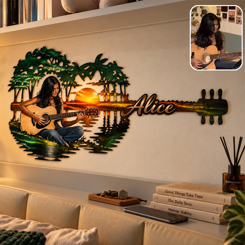 Music Is My Soul - Personalized Guitar Cut Metal Sign
