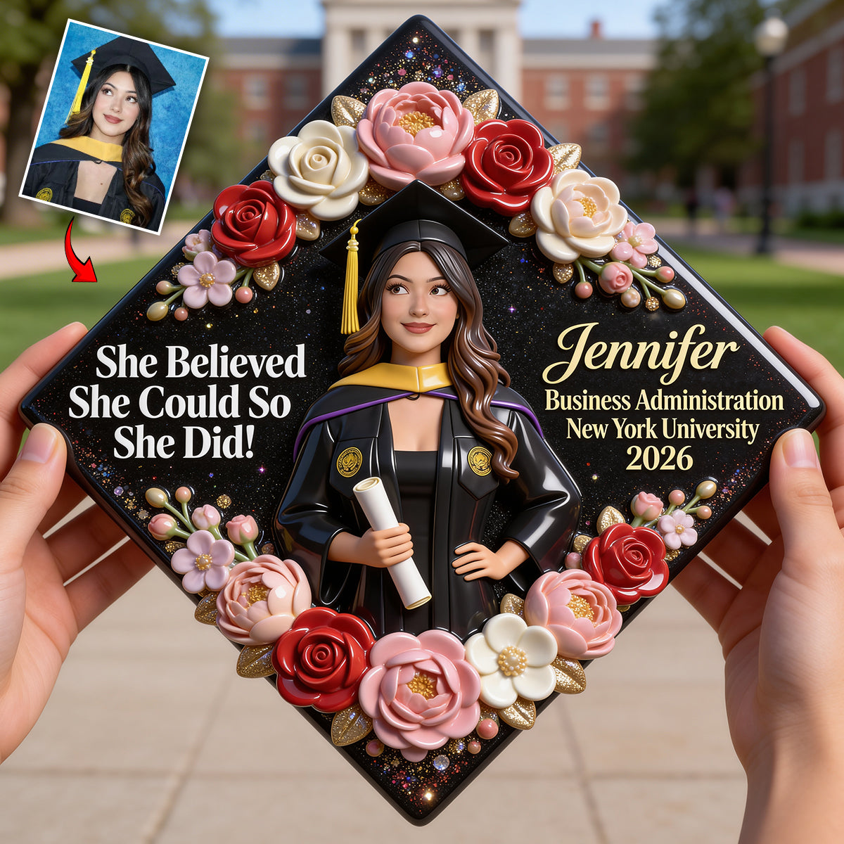 She Believed She Could So She Did! - Personalized Graduation Cap Topper