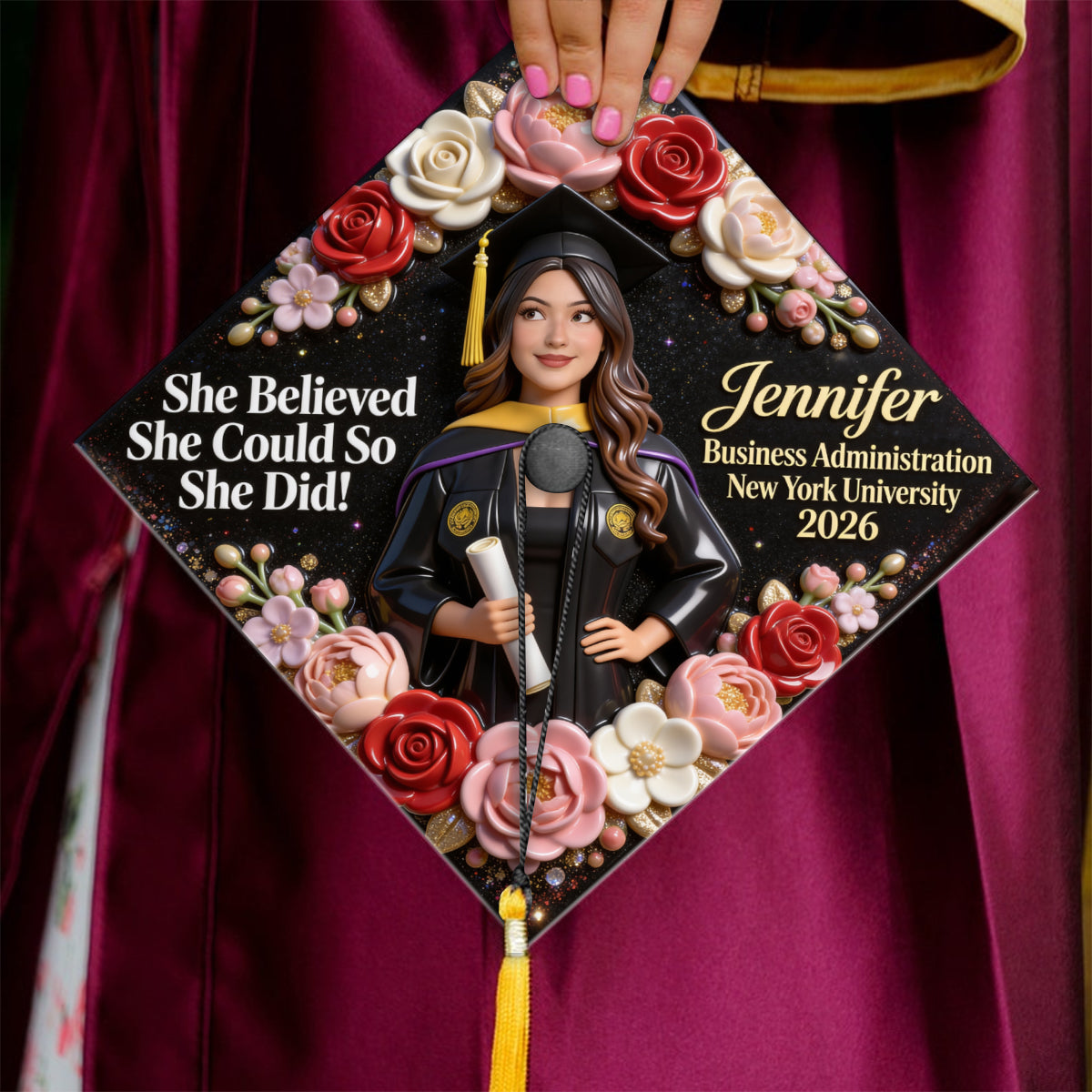 She Believed She Could So She Did! - Personalized Graduation Cap Topper
