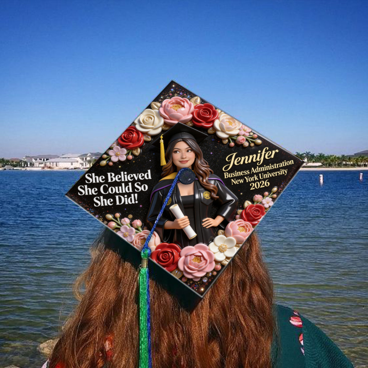 She Believed She Could So She Did! - Personalized Graduation Cap Topper