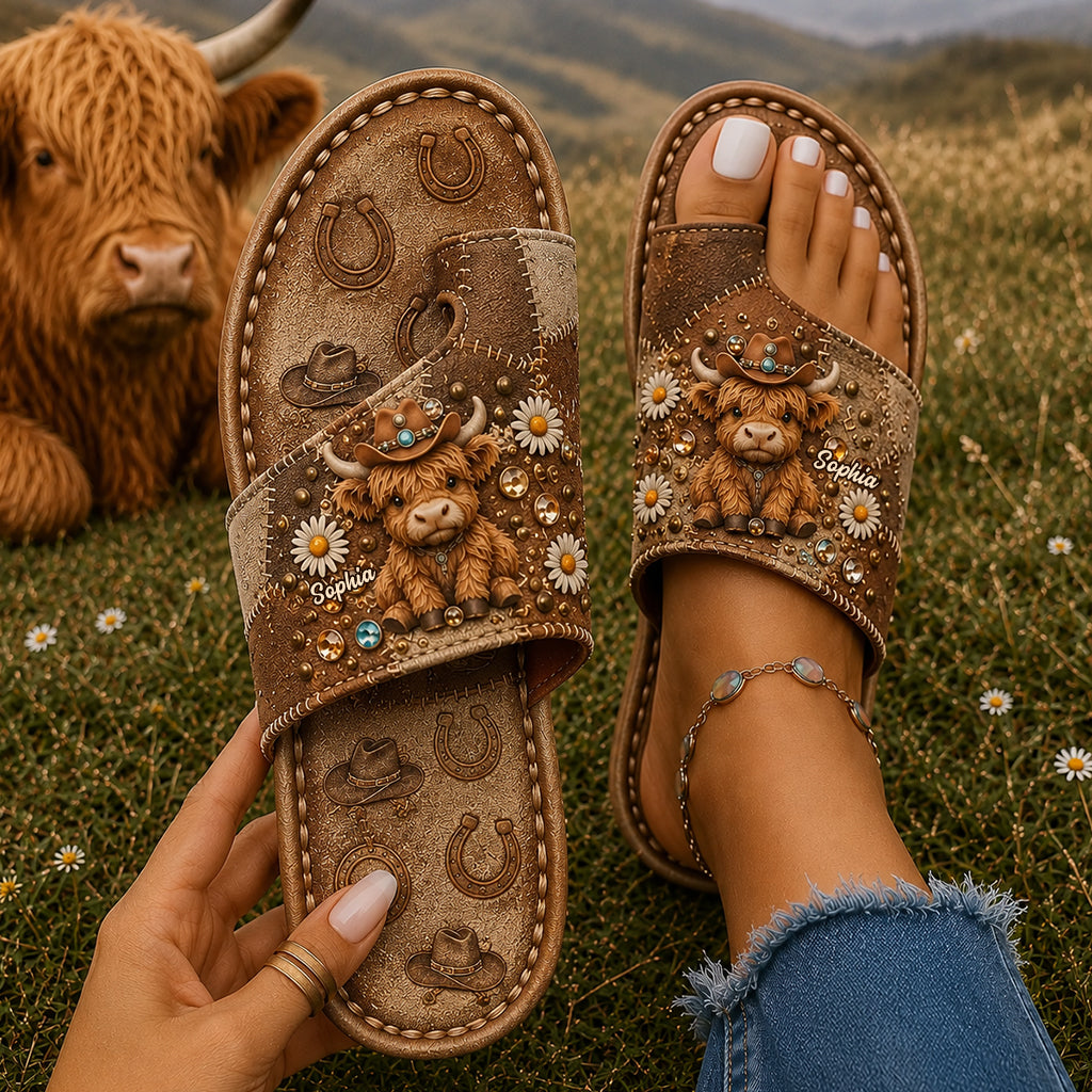 Love Highland Cow - Personalized Highland Cow Open Toe Sandals
