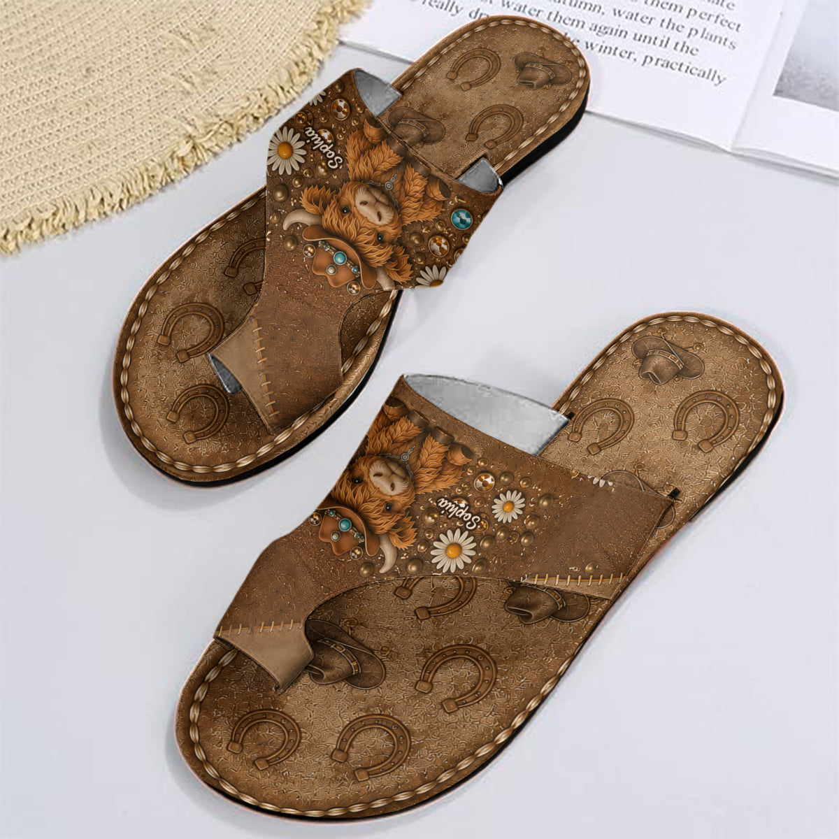 Love Highland Cow - Personalized Highland Cow Open Toe Sandals