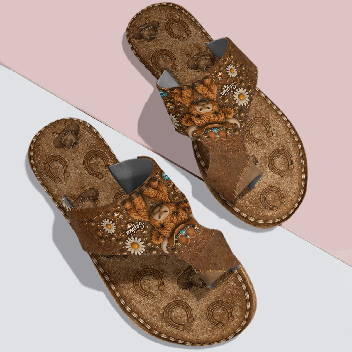 Love Highland Cow - Personalized Highland Cow Open Toe Sandals