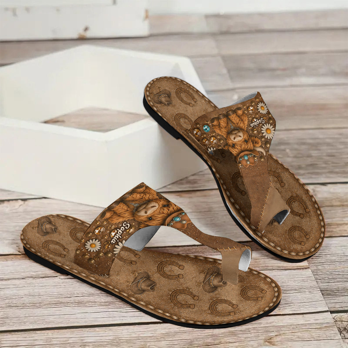 Love Highland Cow - Personalized Highland Cow Open Toe Sandals